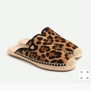 J Crew Espadrille mules in leopard calf hair